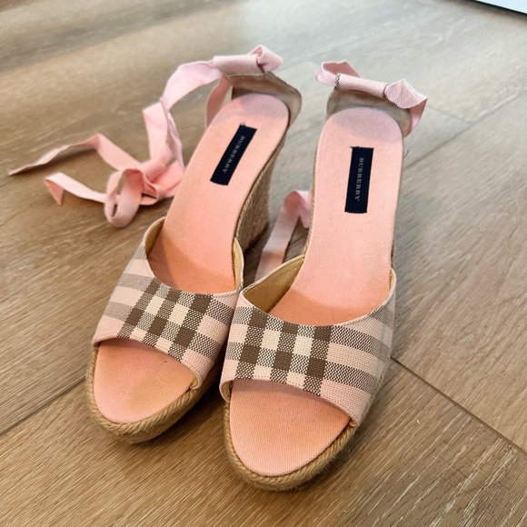 Burberry Espadrilles platform wedges size 8.5W. Pink with plaid, lightly worn. - Picture 1 of 9